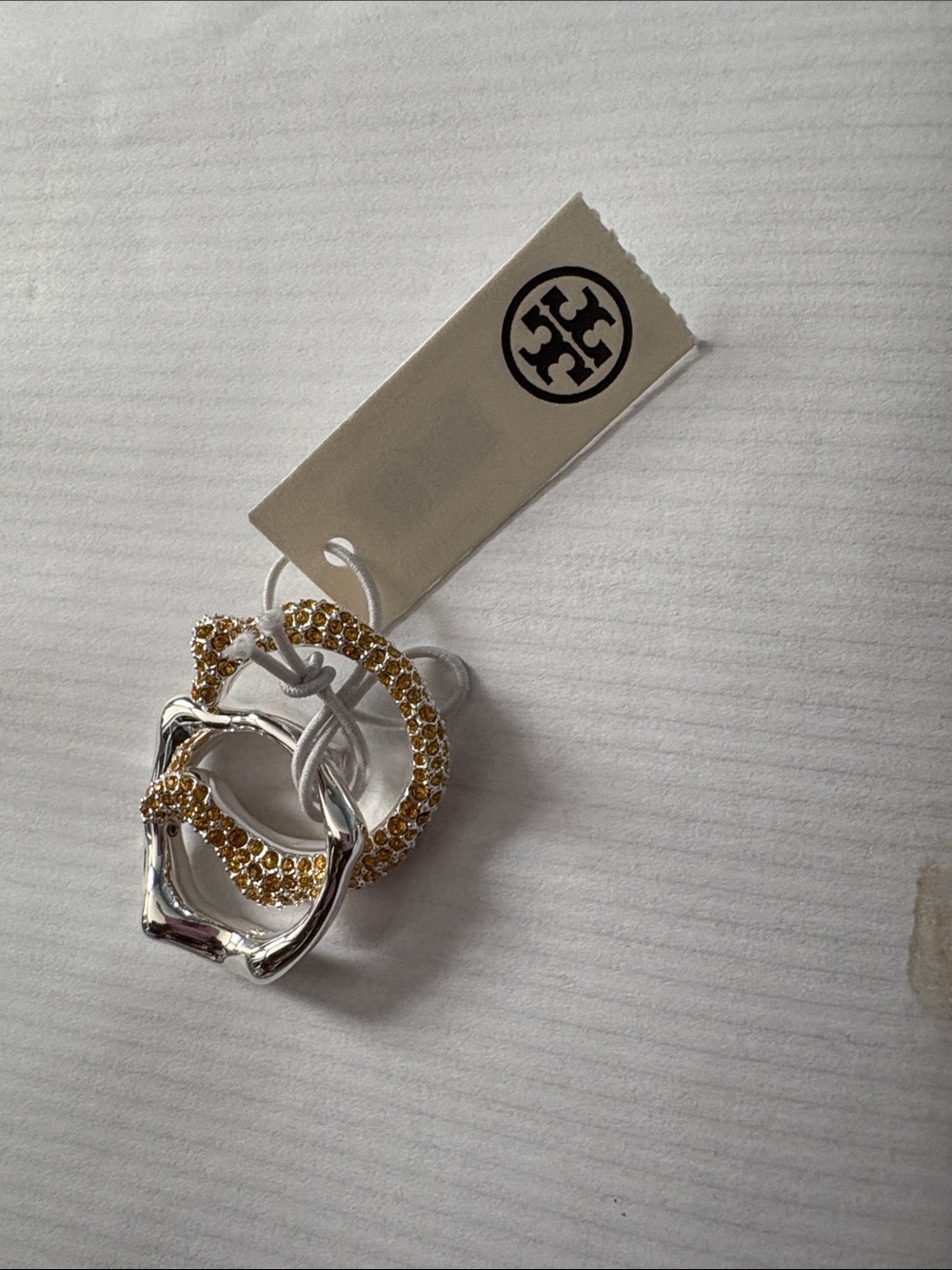 Tory Burch Gold Crystal & Silver Mixed-Metal Ring Trio